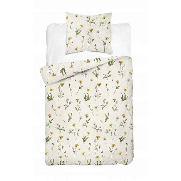 Povlečení krémové květy pampelišky louka 140x200 bavlna elegantní matná