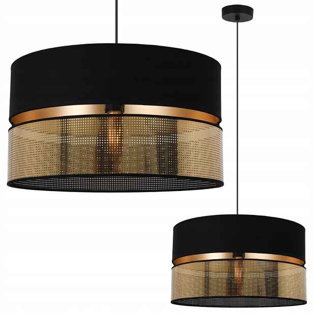 Závěsná Stropní Lampa Černá Ažurová Stínidlo Glamour Zlatý Střed Do Obývacího Pokoje