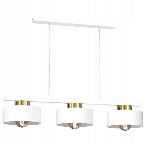 Závěsná lampa trojitá bílá zlatá lišta 81 cm do jídelny nad stůl Luminex