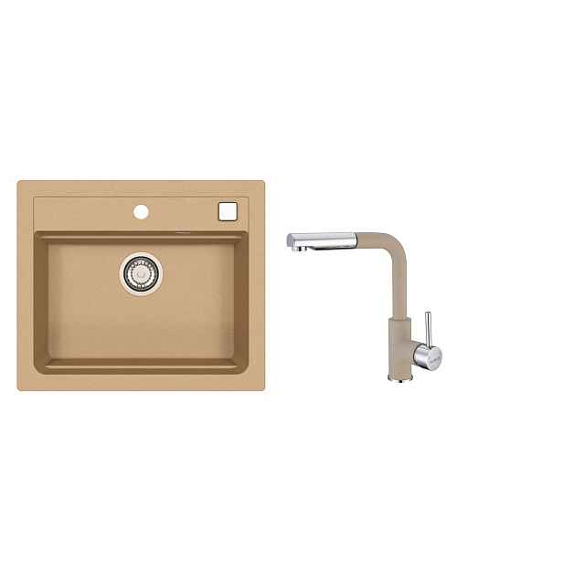 SET ALVEUS ATROX 30/55 + BATERIE SIROS 55 - obdélníkový granitový béžový dřez 590x500x200 mm v setu s baterií