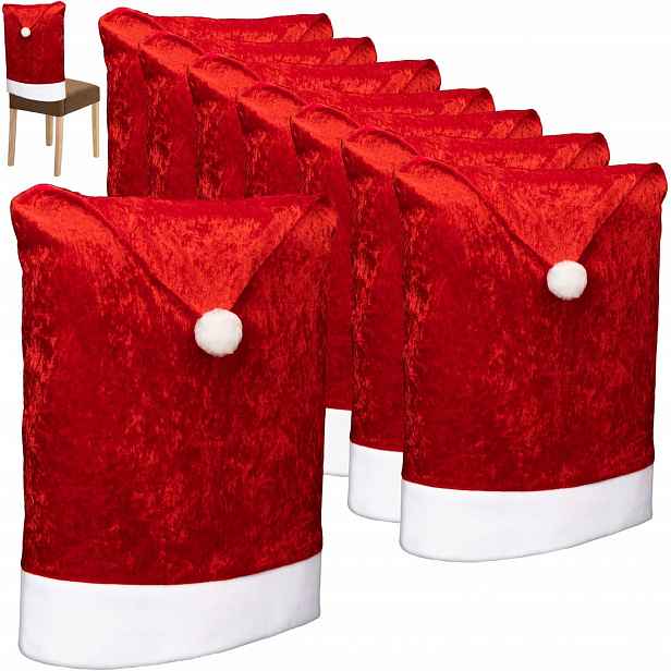 8X Potahy 40x80cm Na Židle Čepice Mikuláše Ozdoby Židlí Na Vánoce
