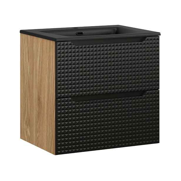 Comad Závěsná skříňka Luxor Black Sky I se zápustným umyvadlem 60 cm černá/dub olejovaný