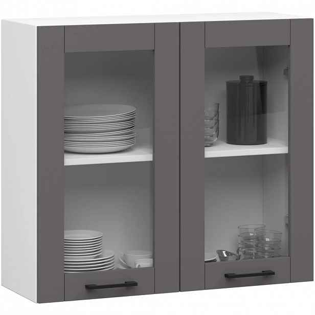 Horní prosklená skříňka 80 cm VERMINA - bílá / šedá