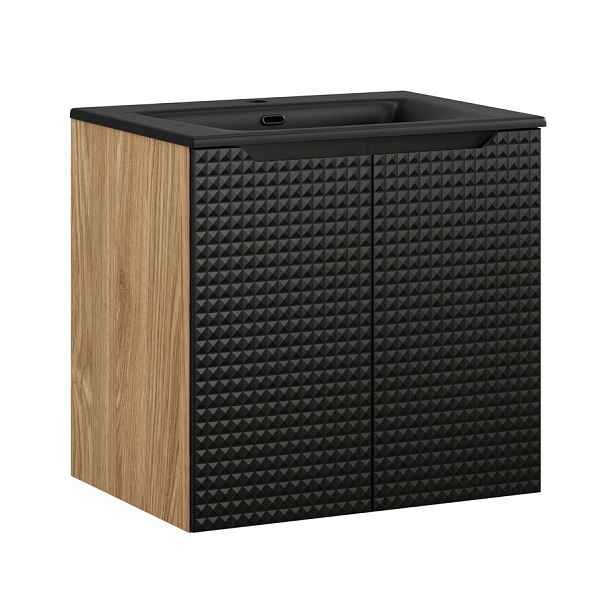 Comad Závěsná skříňka Luxor Black Sky II se zápustným umyvadlem 60 cm černá/dub olejovaný