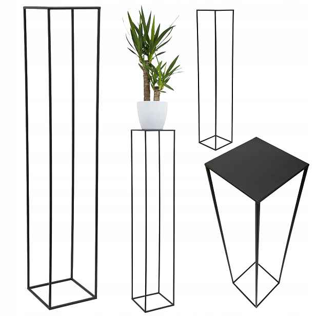 Moderní stojící držák na květináč o délce 130 cm z kovu, černý
