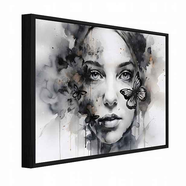 Obraz V Rámu Černý Bílý Žena Do Předsíně Jídelny Kuchyně 60x40