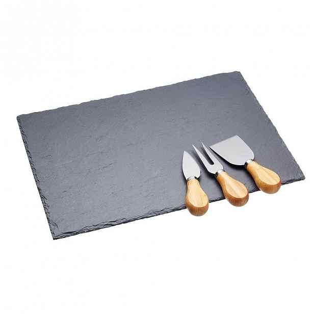 Sada nožů na sýr a břidlicového prkénka Kitchen Craft, 35 x 25 cm