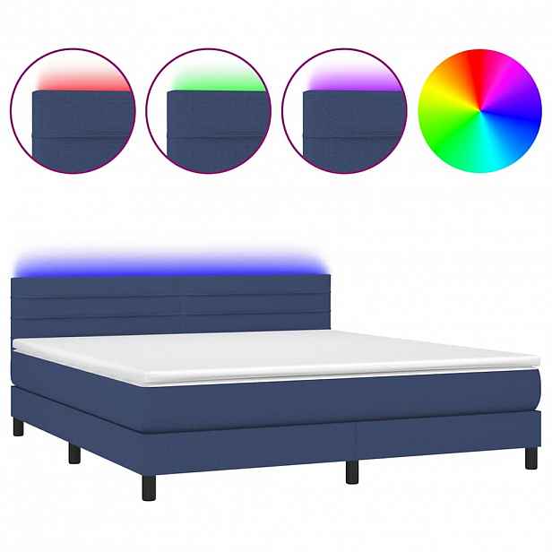 vidaXL Box spring postel s matrací a LED modrá 160x200 cm textil