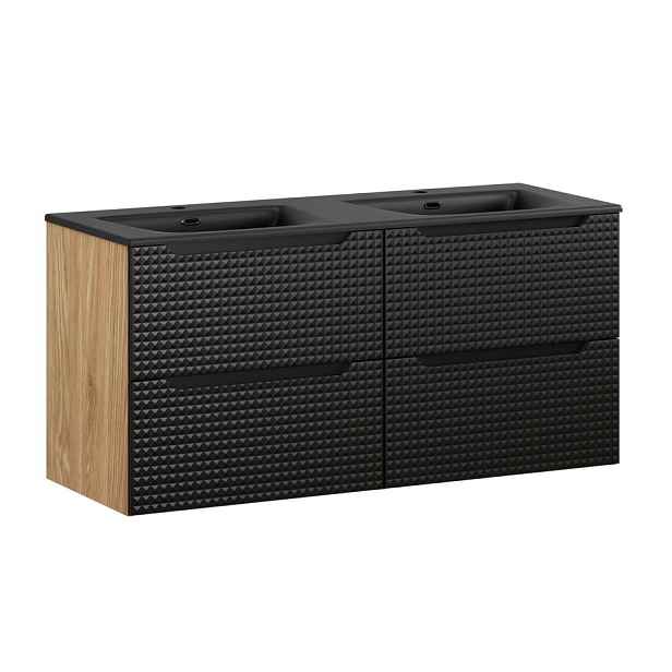 Comad Závěsná skříňka Luxor Black Sky se zápustným umyvadlem 120 cm černá/dub olejovaný