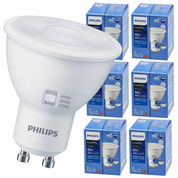 Led žárovka GU10 Philips 4,8W 50W 360lm Barva Cct Corepro Premium 6x