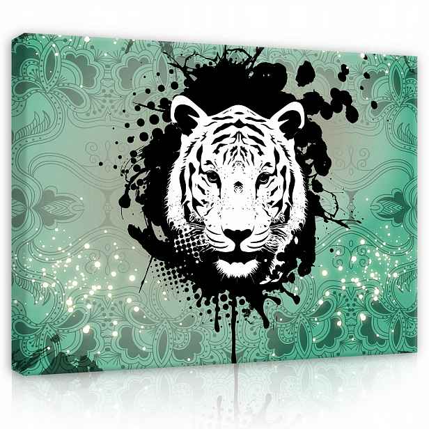 Obraz Na Plátně Canvas 100x75 Tygr Kočka Vzor Květina Ornament Zeleň