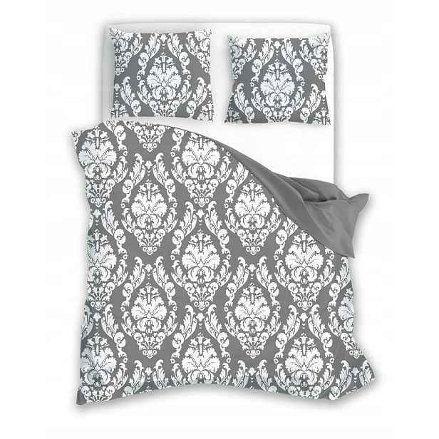Povlečení 140x200 Glamour šedý bílý ornament s jedním povlečením Faro