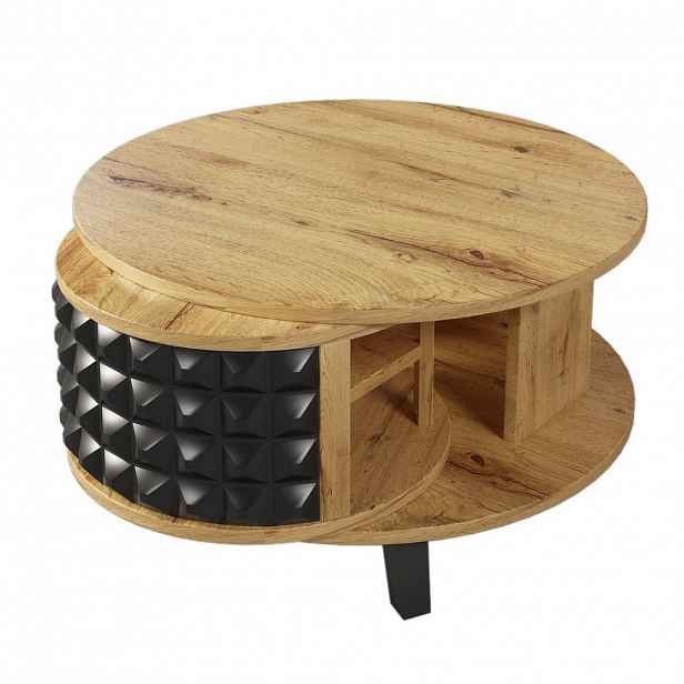 STILVORA KONFERENČNÍ STŮL v přírodní barvě se skrytým úložným prostorem a otočnou deskou, 85,2×80×45,2 cm