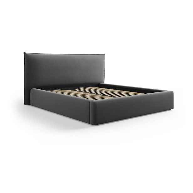 Tmavě šedá čalouněná dvoulůžková postel s úložným prostorem a roštem 160x200 cm Elio – Milo Casa