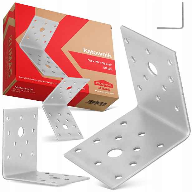50x Tesařský Úhelník Ocelový 70x70x55 mm Montážní Úhlový Spojovač Dre 1K