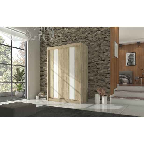 Šatní skříň s posuvnými dveřmi 150 cm FADRA - dub sonoma / bílá