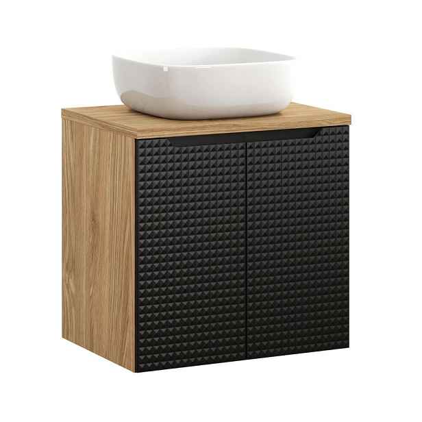 Comad Závěsná skříňka Luxor Black Smile II s deskou a umyvadlem 60 cm černá/dub olejovaný