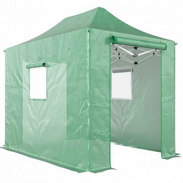 Modfu FÓLIOVNÍK z polyethylenu 295x200x270 cm zelený se skládacím pop-up designem, špičatou střechou a rolovacími okny
