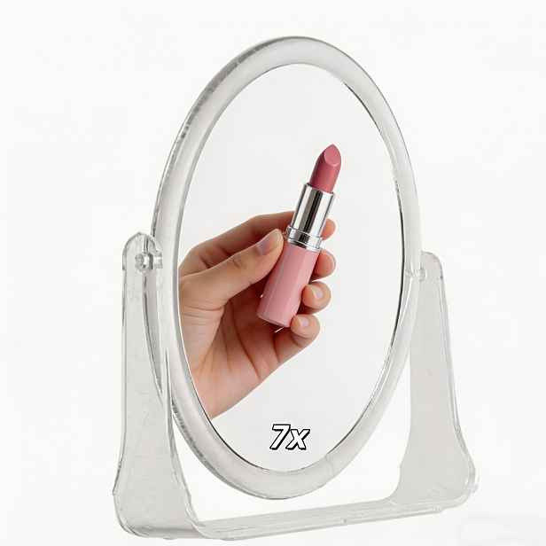 TEMU Zrcadlo na toaletní stolek do koupelny s otočným designem o 360°, oboustranné s průhlednou akrylovou základnou, 1X a 7X zvětšení. Ideální pro