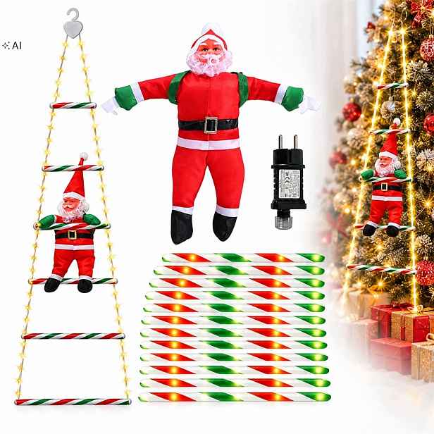 Vánoční Dekorace Mikuláš Vstupující Po Žebříku 300 CM Na Terasa Balkon