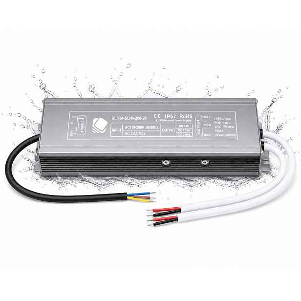 Led zdroj 24V 200W 8,33A Hermetický Led pásek Cob Rgb Výkon IP67 Premium