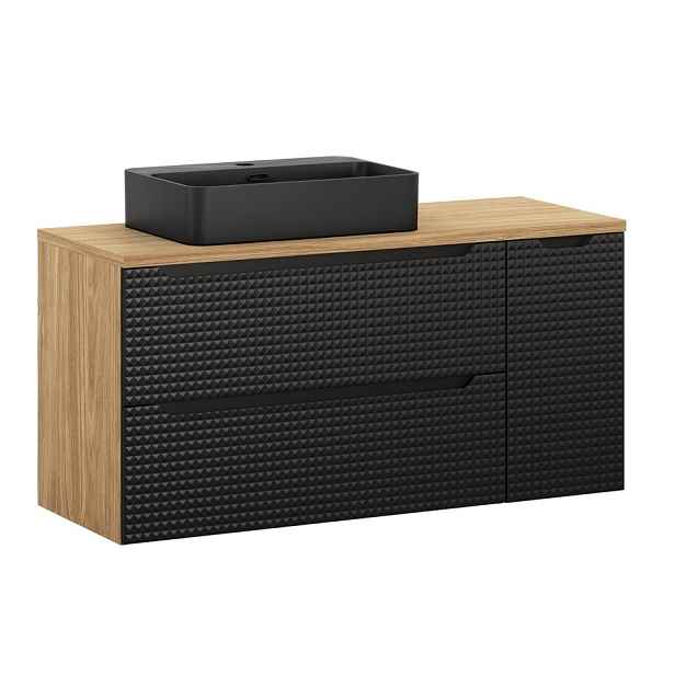 Comad Závěsná skříňka Luxor Black Trust s deskou a umyvadlem 120 cm černá/dub olejovaný