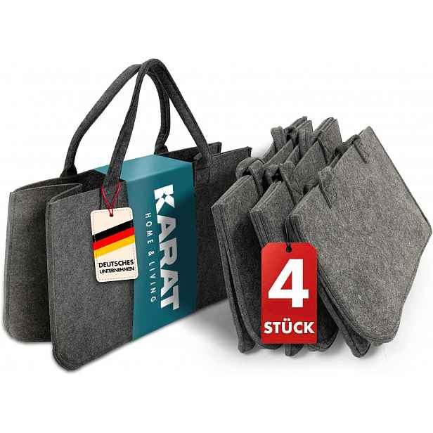 Karatové Plstěné Tašky, Sada 4 Košíků 50X25X25 CM, Šedá