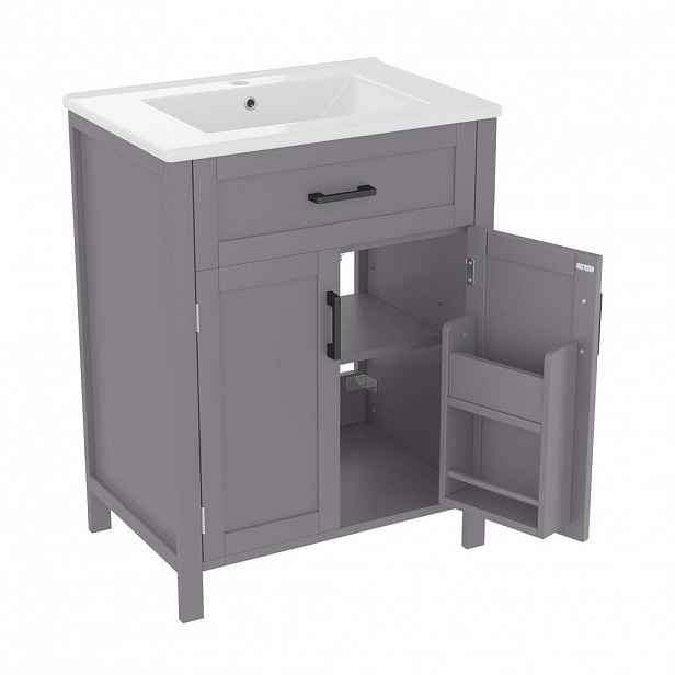 Modfu KOUPELNOVÁ skříňka s umyvadlem z MDF a keramiky 60x46x84,8 cm šedá s nastavitelnou policí a zásuvkou
