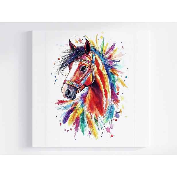 Obraz Na Plátně Canvas Grafika Kůň Portrét Pera Boho Splash Art 50x50