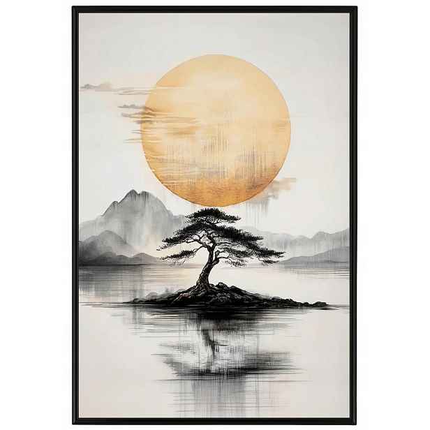 Plakát Rámeček Hliníkový Japonsko Strom Zen Slunce Hory Ostrov Orientální 40x60