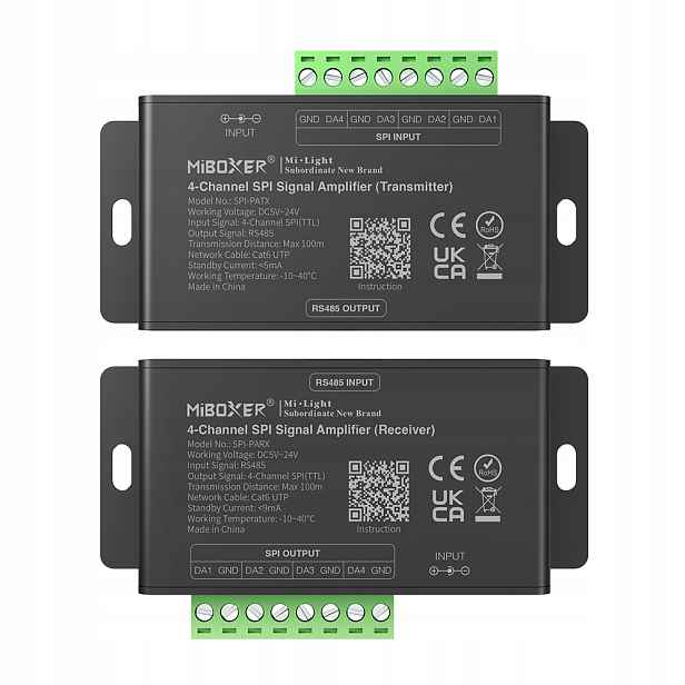 MiBoxer Spi-pa+ 4-kanálový zesilovač signálu Spi Led Rgb 100 m (RS485/SPI)