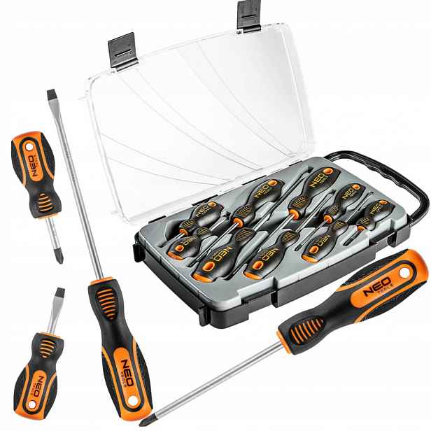 Sada 9 Ks Šroubováků Neo Tools Ploché Křížové PH2 PH1 PH0