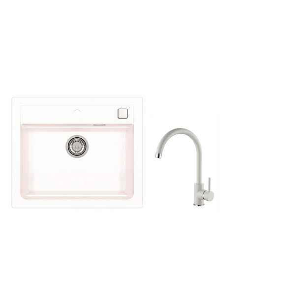 SET ALVEUS ATROX 30/11 + BATERIE ROXA 11 - obdélníkový granitový bílý dřez 590x500x200 mm v setu s baterií