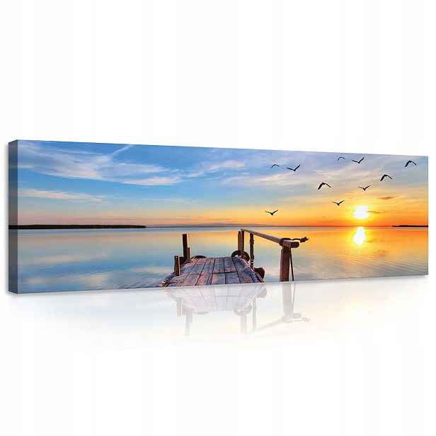 Obraz 145x45 Západ slunce jezero klid odraz ptáci příroda krása