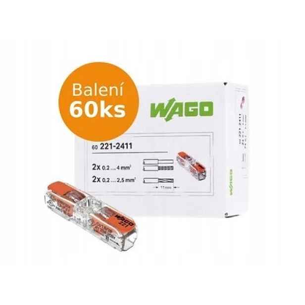 Wago 221-2411 Compact páčková svorka Inline 2x0,2-4mm2 (60 ks)