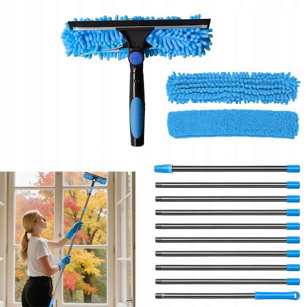 2V1 Mop Na Okna Teleskopický Čistič Zrcadel Kabiny Dlouhý 424 CM