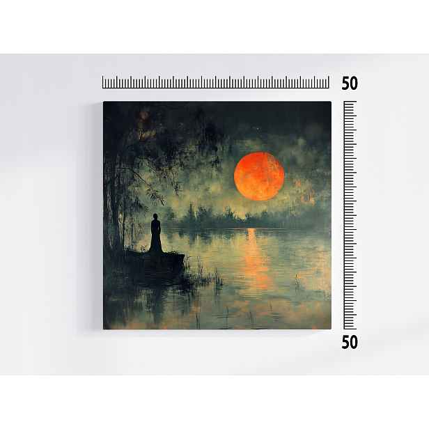 Obraz Na Plátně Canvas Krajina Jezero Měsíc Postava Žena Noc 50x50