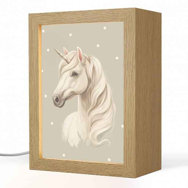 OnlyWow NOČNÍ LAMPIČKA Jednorožec - bílý - tečky 15x20 cm