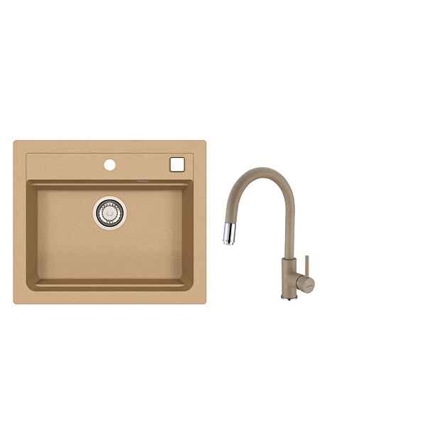 SET ALVEUS ATROX 30/55 + BATERIE DELOS 55 - obdélníkový granitový béžový dřez 590x500x200 mm v setu s baterií