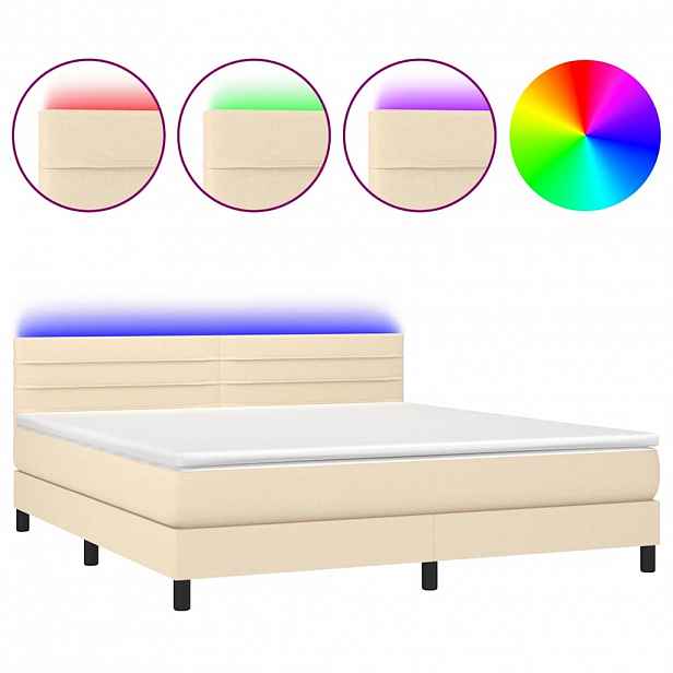 vidaXL Box spring postel s matrací a LED krémová 180x200 cm textil