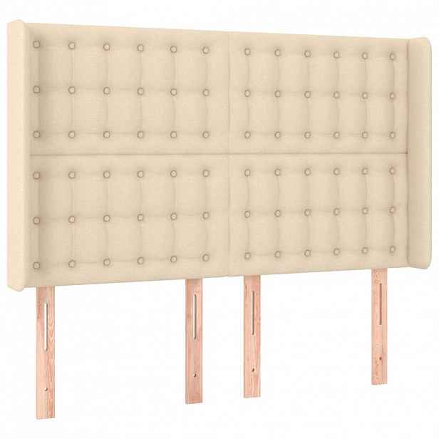 vidaXL Čelo postele typu ušák krémové 147x16x118/128 cm textil