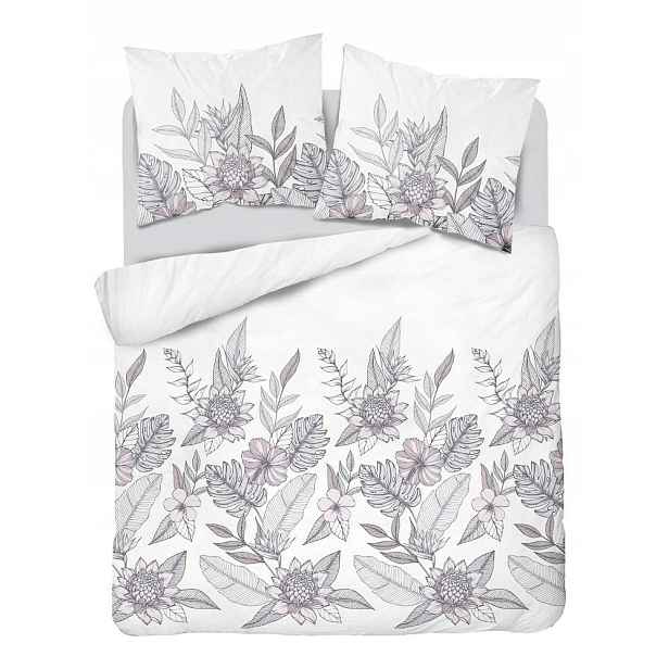 Povlečení 220x200 bílá šedá květy listy Home Satin