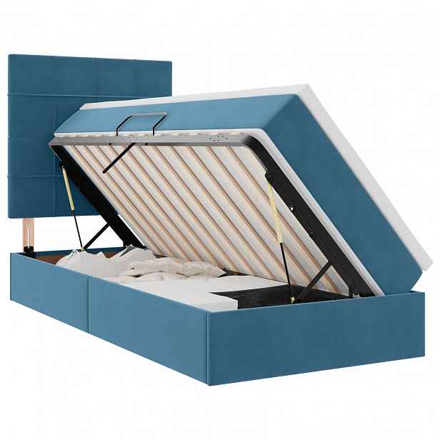 vidaXL Postel s úložným prostorem a matrací Tmavě modrá 90 x 190 cm