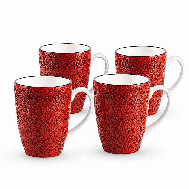 4 x Porcelánové hrnky na kávu a čaj 450 ml Wilmax Červené Ručně malované