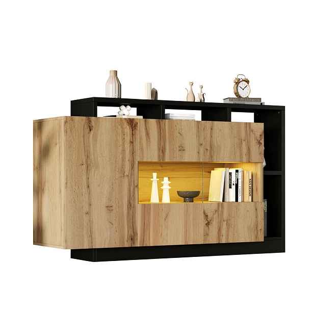 Redom KOMODA 140/44/94 cm s RGB LED osvětlením, Bluetooth ovládáním a úložným prostorem z MDF, Dřevodekor