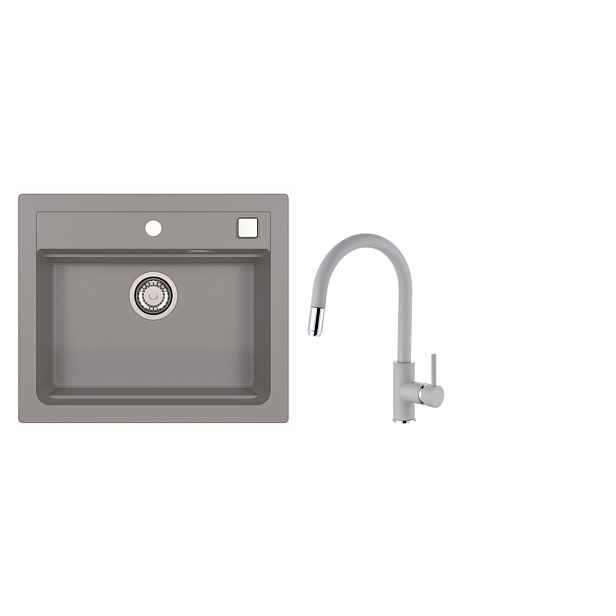SET ALVEUS ATROX 30/81 + BATERIE DELOS 81 - obdélníkový granitový beton dřez 590x500x200 mm v setu s baterií