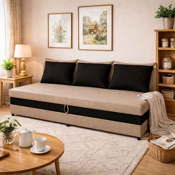 Válenda s úložným prostorem 80x200 VIONEST - béžová / černá