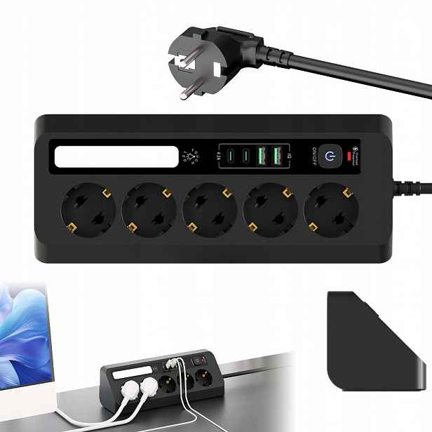 Zásuvka K Psacímu Stolu Lišta 4 Usb PD35W PD20W 5 Led Zásuvek Rohová 1,8M