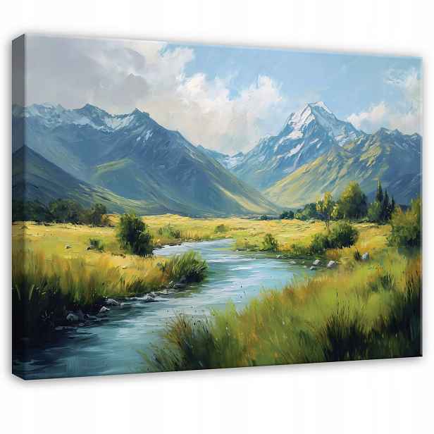 Zelený Obraz Hory Řeka Příroda Do Předsíně Kanceláře Moderní 120x80