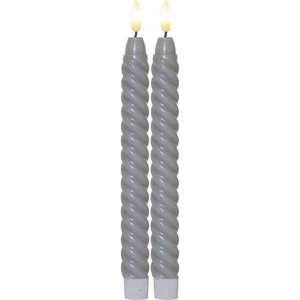 Sada 2 šedých voskových LED svíček Star Trading Flamme Swirl Antique, výška 25 cm